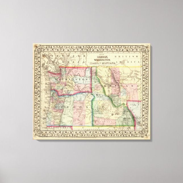 Lienzo Ore, Wash, Idaho, Mapa Mont de Mitchell (Anverso)