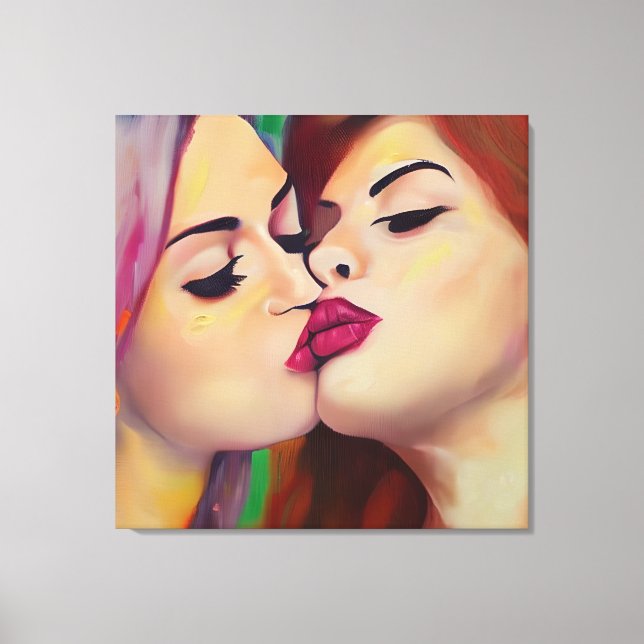 Lienzo Orgullo acuático dos mujeres comparten un beso (Anverso)