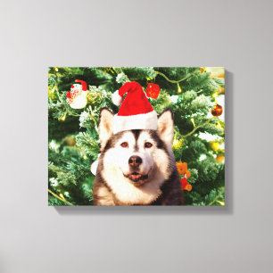 Lienzo Ornamento de árbol de navidad siberiano Husky Snow