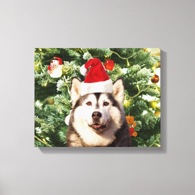 Lienzo Ornamento de árbol de navidad siberiano Husky Snow (Anverso)