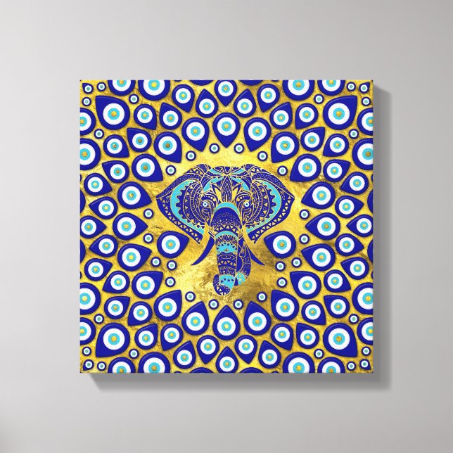 Lienzo Ornamento de Evil Eye Elephant Mandala (Anverso)
