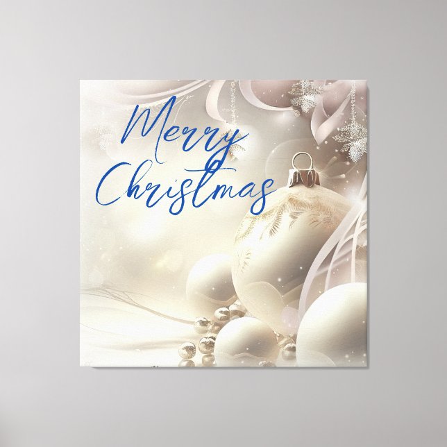Lienzo Ornamentos blancos de Navidad Feliz Navidad (Anverso)