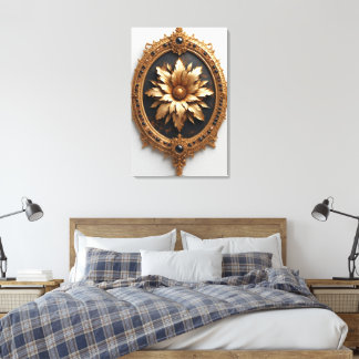 Lienzo Ornate Gold Frame With Large Metallic Flower Medal