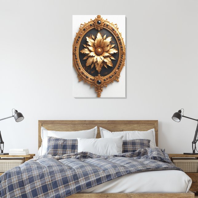 Lienzo Ornate Gold Frame With Large Metallic Flower Medal (Insitu(Dormitorio))