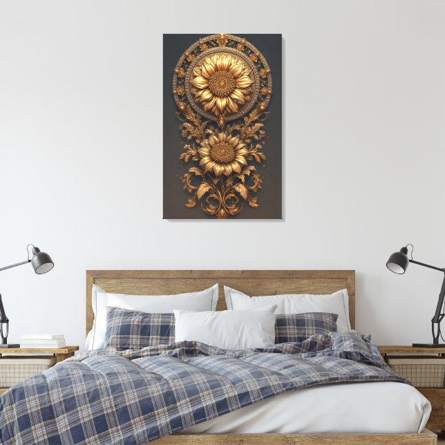 Lienzo Ornate Gold Frame With Large Metallic Flower Medal (Insitu(Dormitorio))
