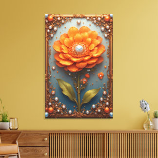 Lienzo Ornate Orange Flower Artwork in Gold Frame