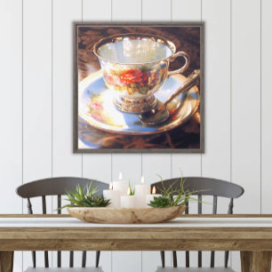 Lienzo Ornate Tea Cup Watercolor Elegante Cocina Comedor