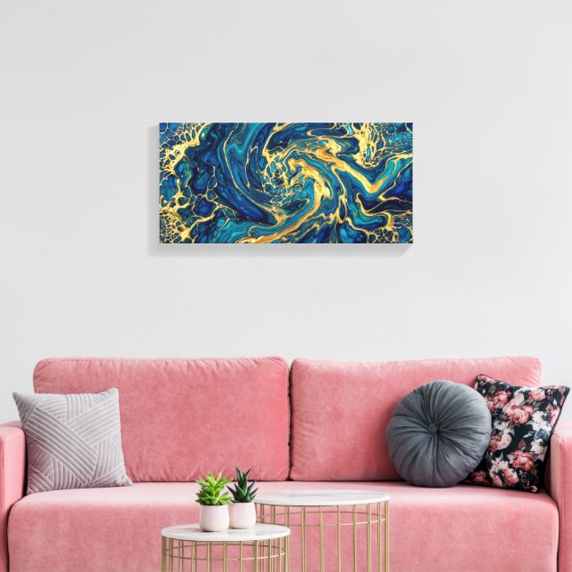 Lienzo Oro Himmering y Azul Mar Profundo Fluido Acrílico  (Insitu (Sala de estar))