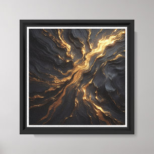 Lienzo Oro Líquido de Lujo y Olas de Obsidiana - Abstract