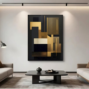 Lienzo Oro Negro Moderno Abstracto Geométrico