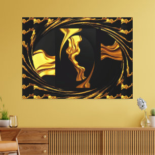 Lienzo Oro Negro Monocromo - Torbellino Opulento Oro Líqu