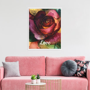 Lienzo Oro romántico Borgoña Rojo Rosa Floral Amor