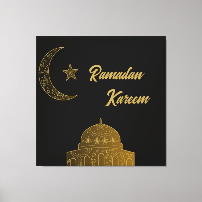 Lienzo Oro y negro Feliz Ramadán Kareem 2024 (Anverso)