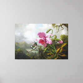 Lienzo Orquídea HEADE y colibríes cerca de un lago de mon