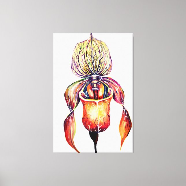 Lienzo Orquídea Paphiopedilum de color vivo (Anverso)