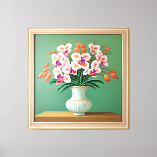 Lienzo Orquídeas en un jarrón decorativo expuesto en inte