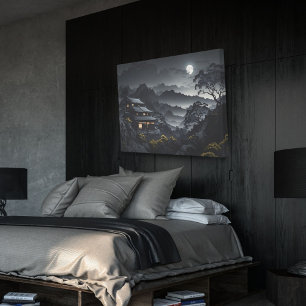 Lienzo Oscuro paisaje nocturno japonés Templo de la luz d