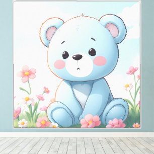 Lienzo Osito de peluche azul lindo en jardín
