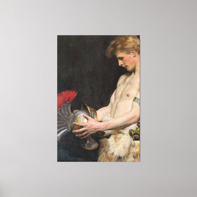 Lienzo Osmar Schindler Germanic Warrior with Helmet (1902 (Anverso)