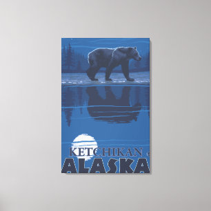 Lienzo Oso bajo luz de luna - Ketchikan, Alaska