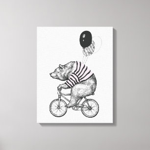Lienzo Oso de bicicleta con globo