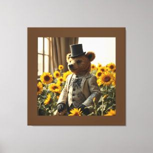 Lienzo Oso de peluche elegante en los girasoles