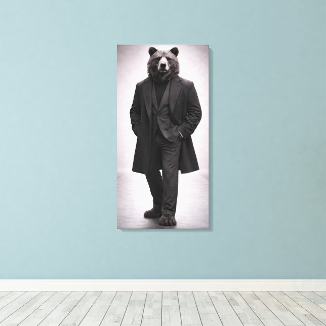 Lienzo Oso Elegante en Retrato de Traje Oscuro Clásico (Insitu (piso de madera))