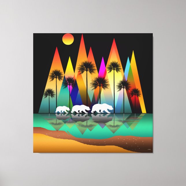 Lienzo Oso En Montañas Bosques Modernas (Anverso)