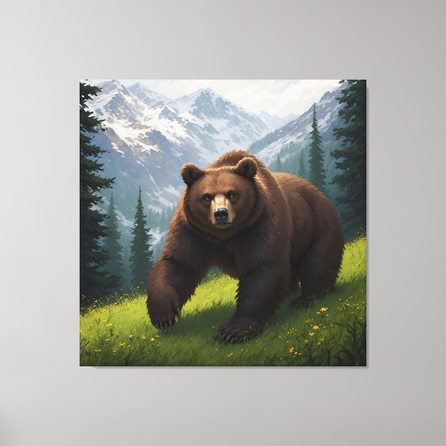 Lienzo Oso marrón en un prado de montaña (Anverso)