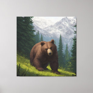 Lienzo Oso marrón en un prado de montaña