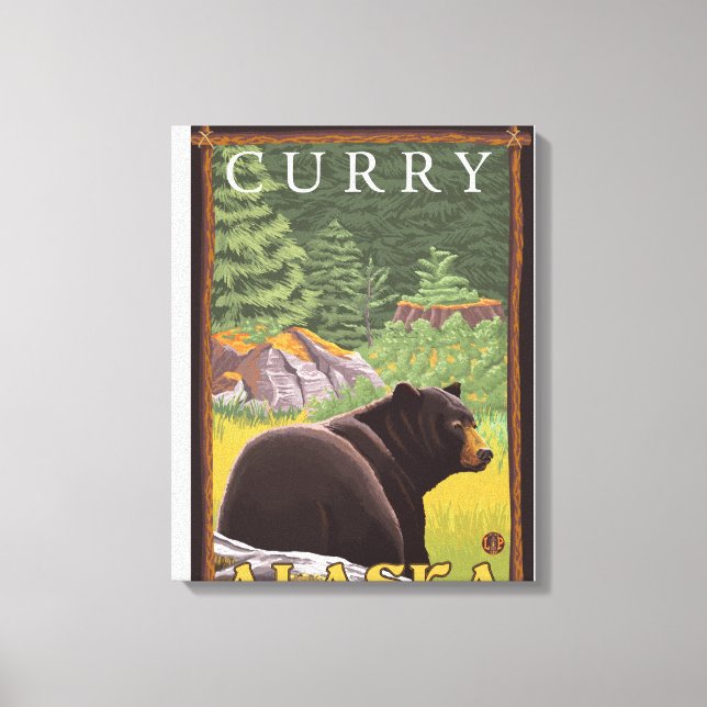 Lienzo Oso Negro en el bosque - Curry, Alaska (Anverso)