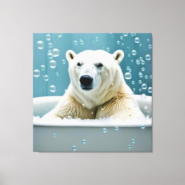 Lienzo Oso Polar En Baño De Burbujas (Anverso)
