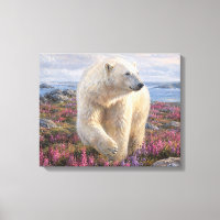 Oso Polar Entre Flores Silvestres Tundra Ártica