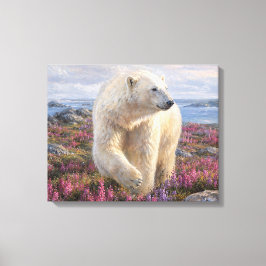 Lienzo Oso Polar Entre Flores Silvestres Tundra Ártica