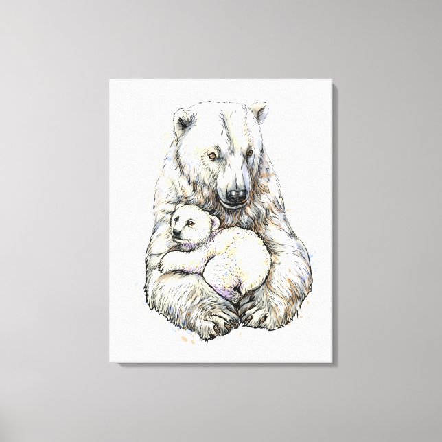 Lienzo Oso Polar Y Cachorro (Anverso)