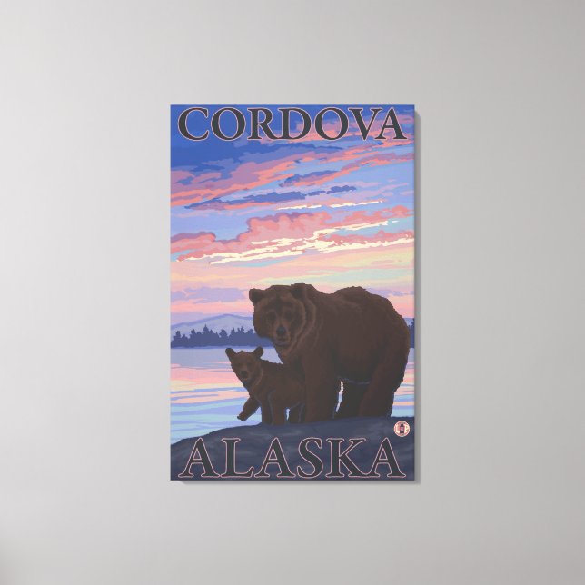 Lienzo Oso y cachorro - Córdova, Alaska (Anverso)