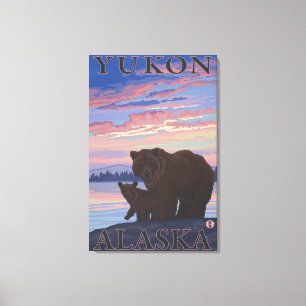 Lienzo Oso y cachorro - Yukón, Alaska