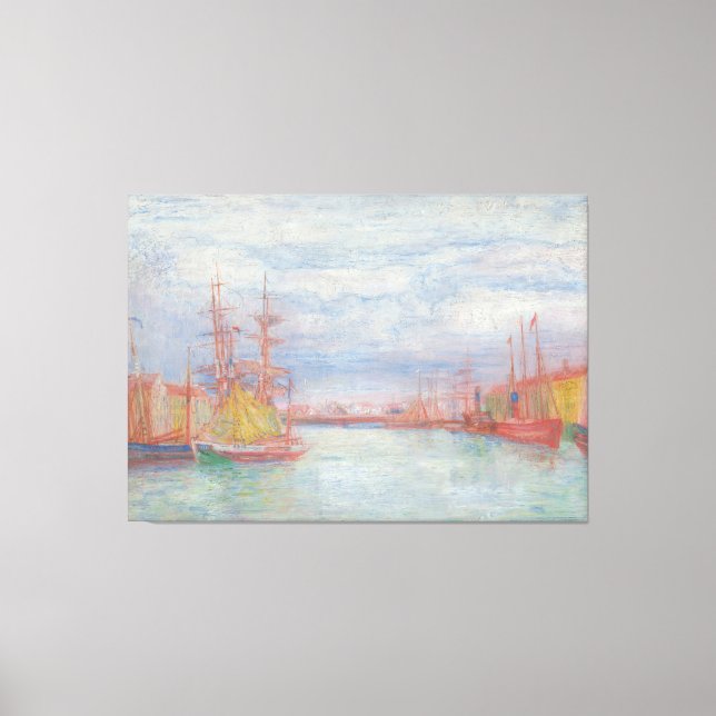 Lienzo Ostend Harbor de James Ensor (1900) (Anverso)