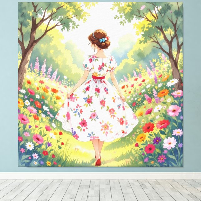 Lienzo „Osterzauber – Das Mädchen und der Frühlingshase“ (Insitu (piso de madera))