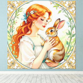 Lienzo „Osterzauber – Das Mädchen und der Frühlingshase“