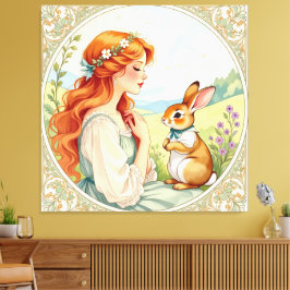 Lienzo „Osterzauber – Das Mädchen und der Frühlingshase“