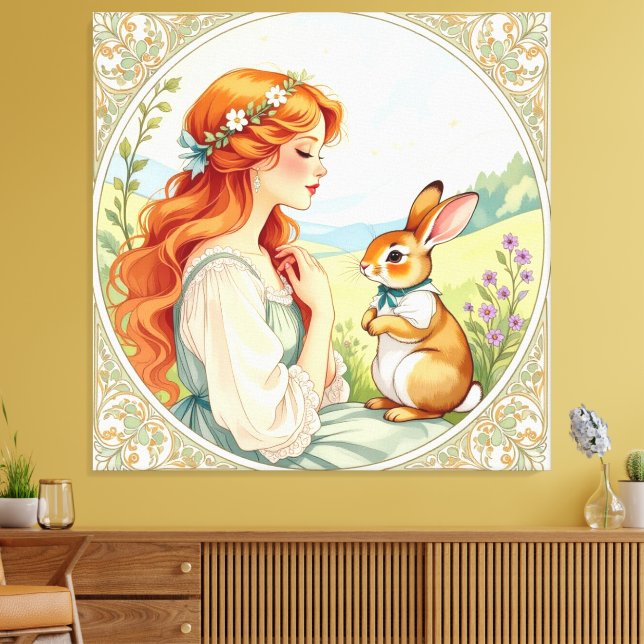 Lienzo „Osterzauber – Das Mädchen und der Frühlingshase“ (Insitu (Sala de estar))