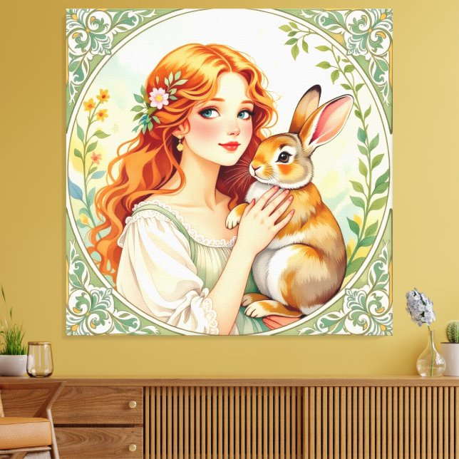 Lienzo „Osterzauber – Das Mädchen und der Frühlingshase“ (Insitu (Sala de estar))