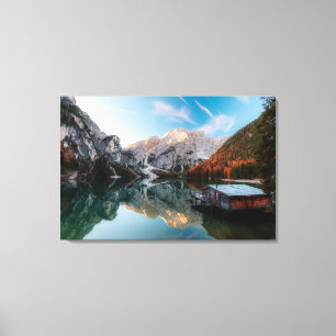 Lienzo Otoño en el lago Lago di Braies Italia
