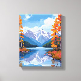 Lienzo Otoño en Lake Tahoe | Pintura de montaña de follaj
