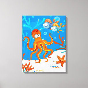 Lienzo Otopus oceánico acuático lindo envuelto