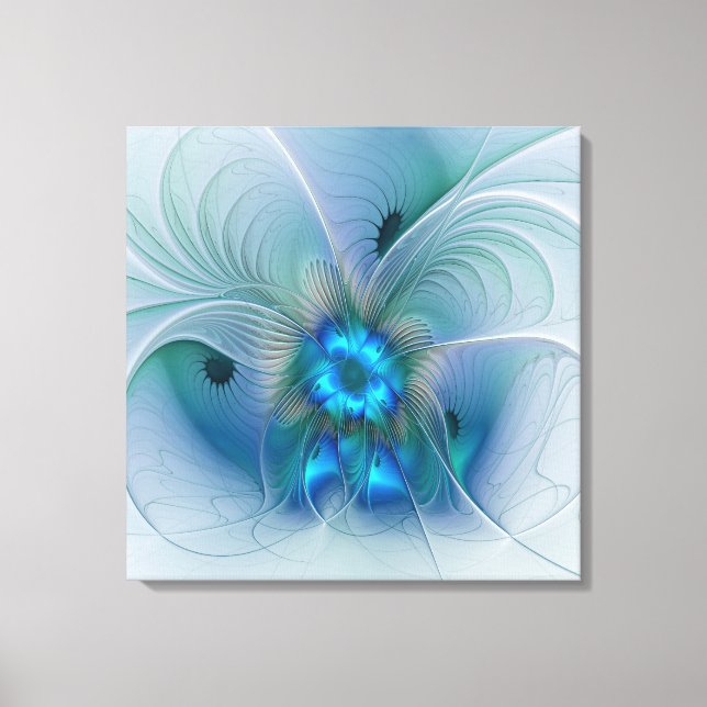 Lienzo Ovaciones de pie, fractal azul turquesa abstracto (Anverso)