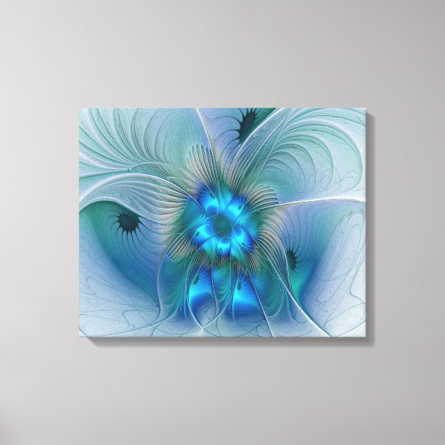 Lienzo Ovaciones de pie, fractal azul turquesa abstracto (Anverso)