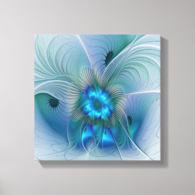 Lienzo Ovaciones de pie, fractal azul turquesa abstracto (Anverso)
