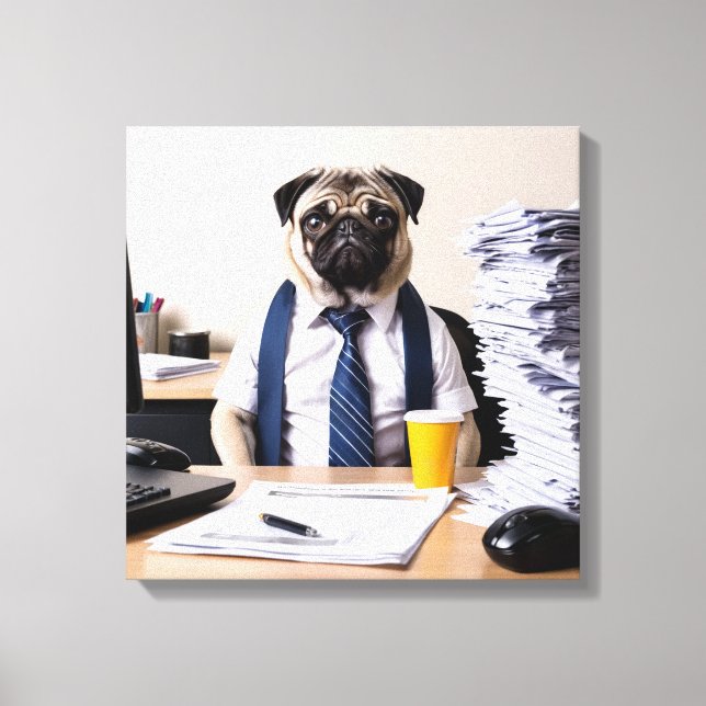Lienzo Overwhelmed Office Pug (Anverso)